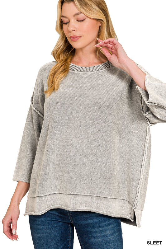 OL Washed 3/4 Sleeve Boxy Sweater