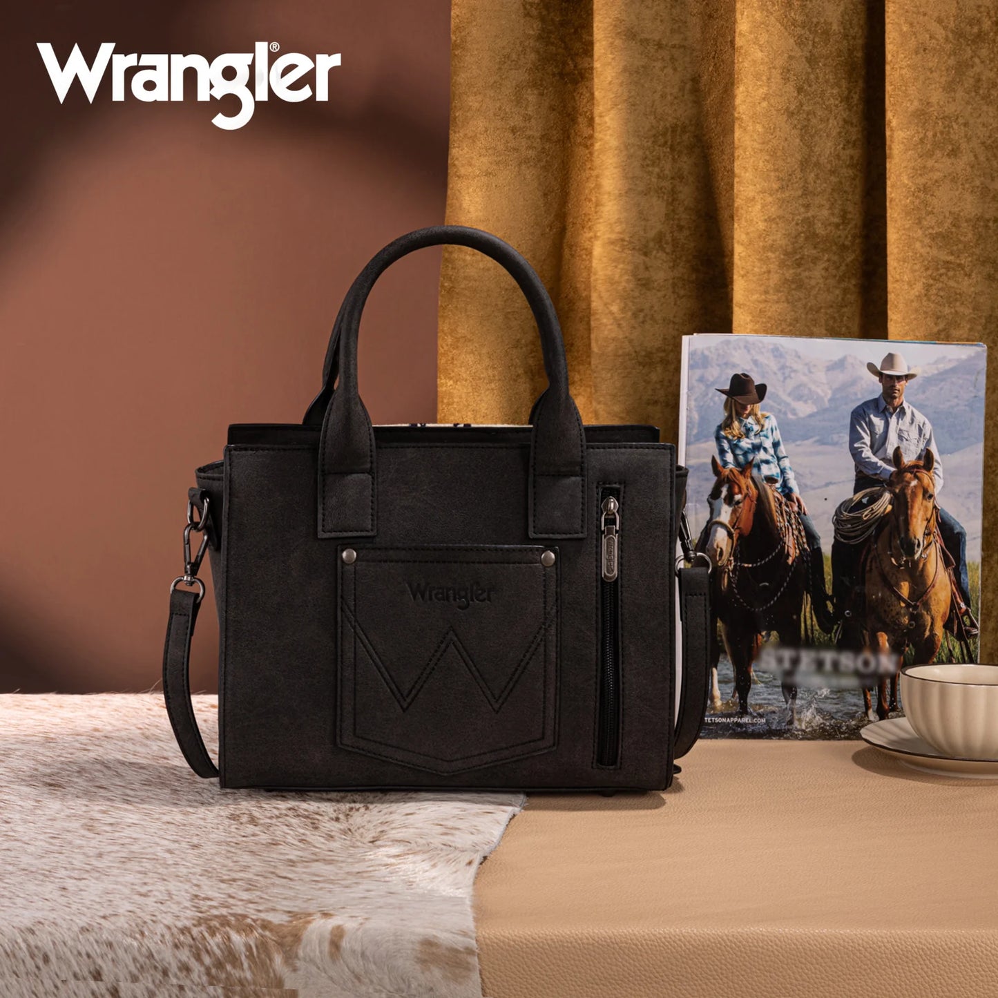 Wrangler Tooled Aztec Pattern Print Concealed Carry Tote/Crossbody