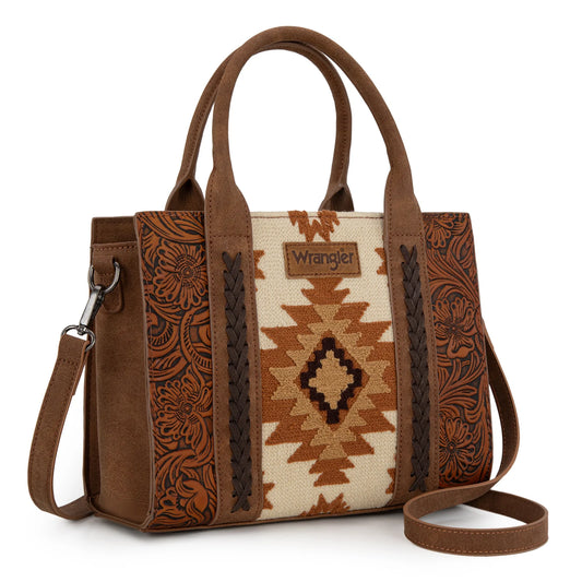 Wrangler Ladies Tooled Aztec Brown Concealed Carry Tote/Crossbody