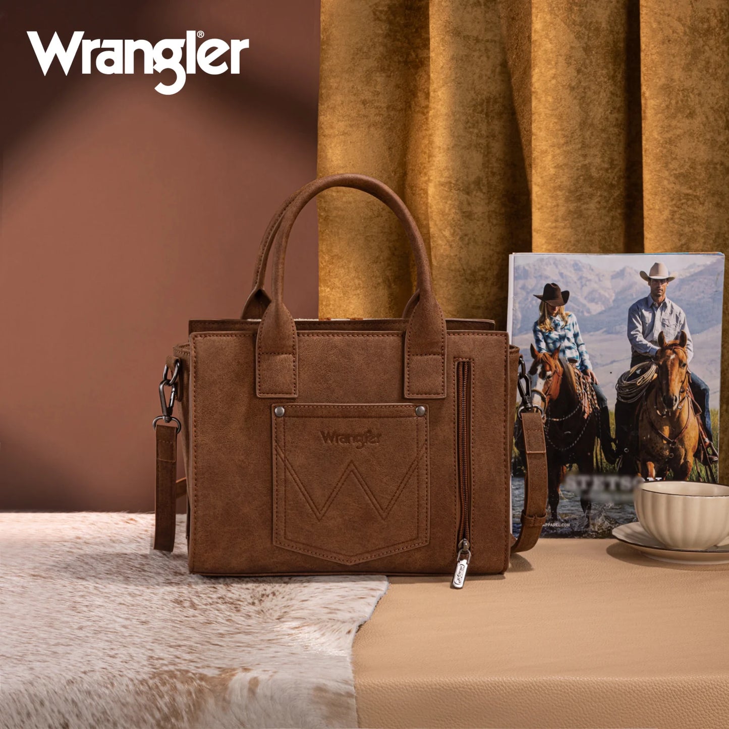 Wrangler Ladies Tooled Aztec Brown Concealed Carry Tote/Crossbody
