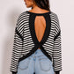OL Long Sleeve Striped Open Back Top