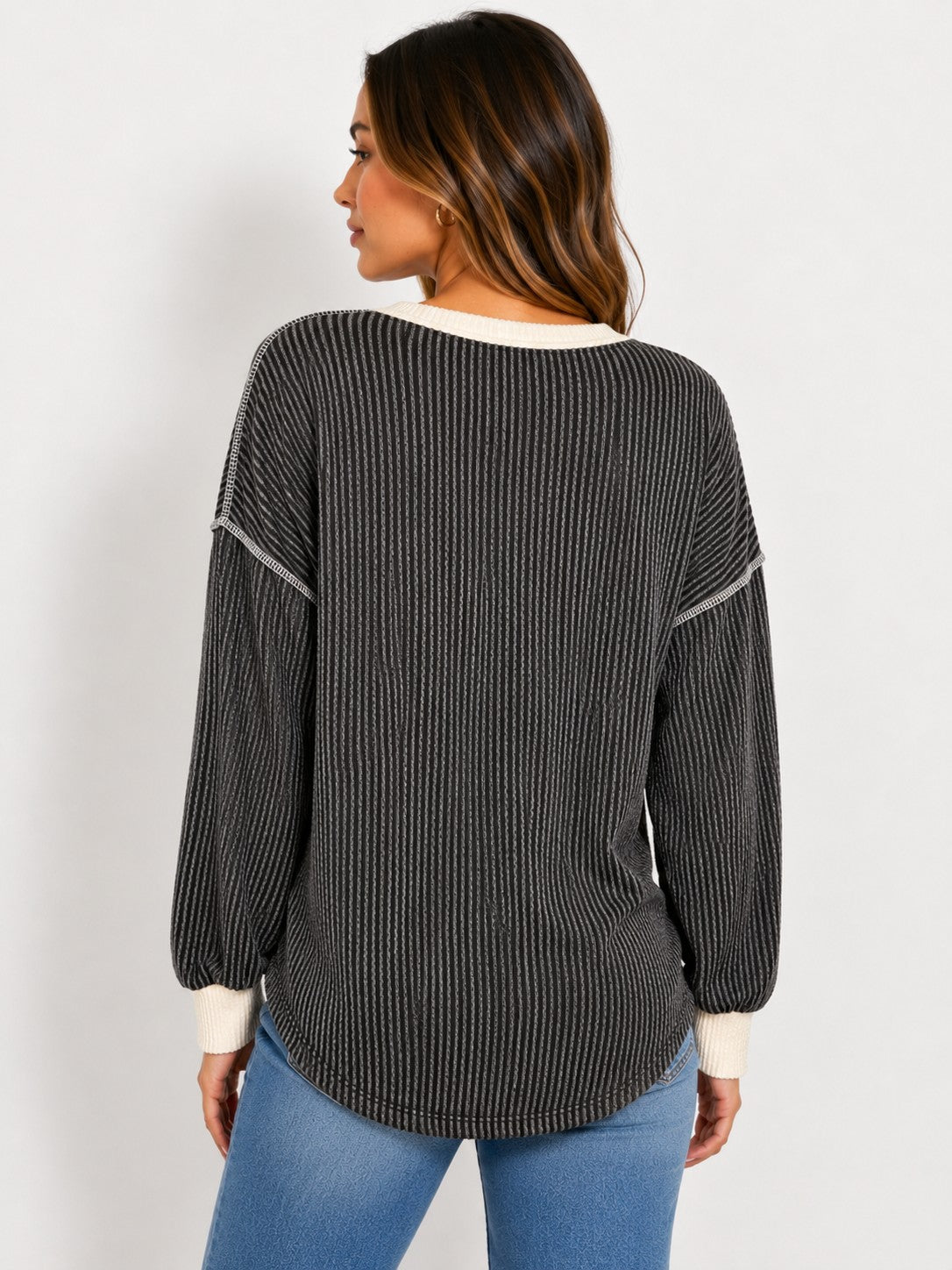 Ribbed Button Sweater