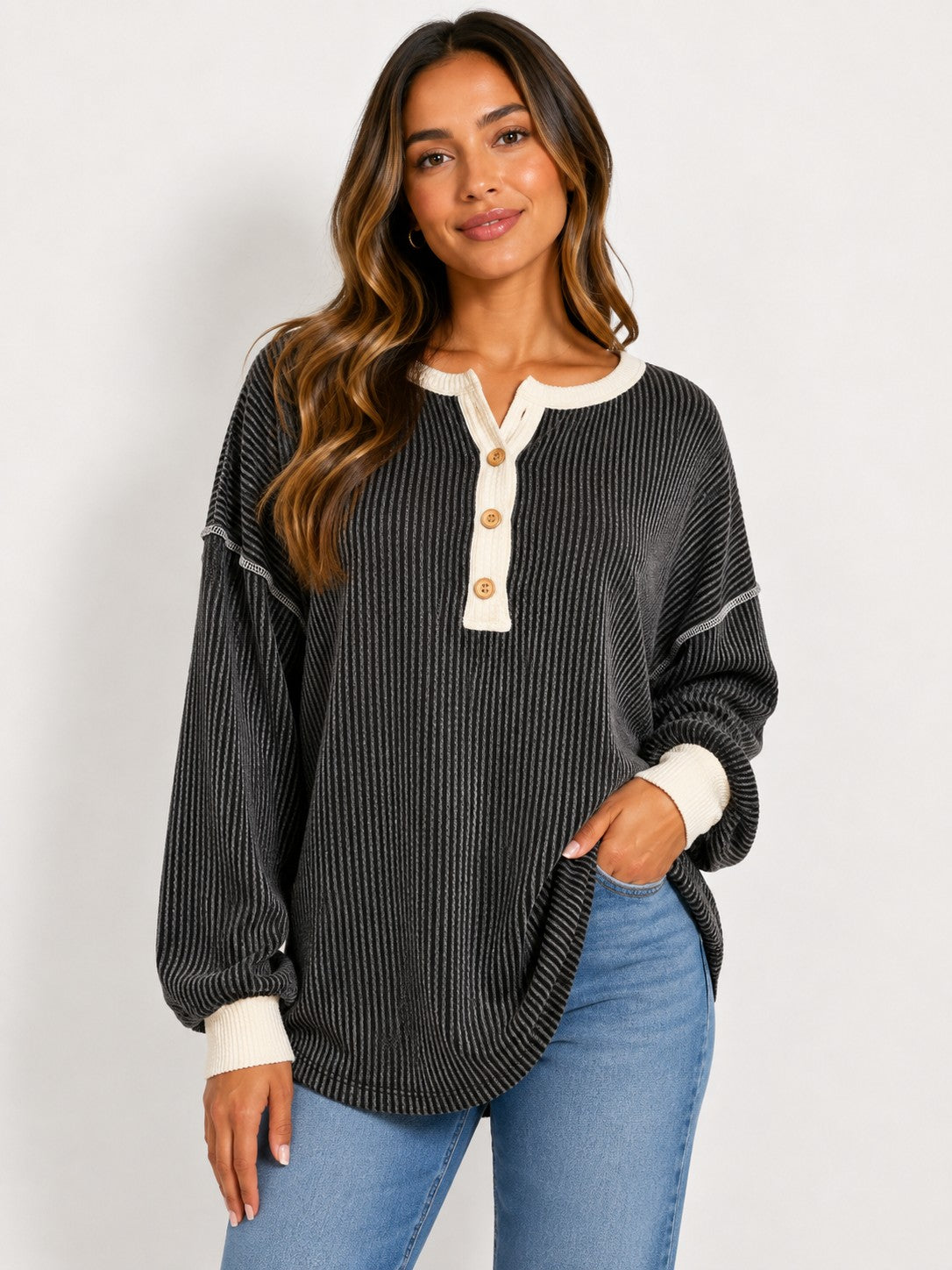 Ribbed Button Sweater