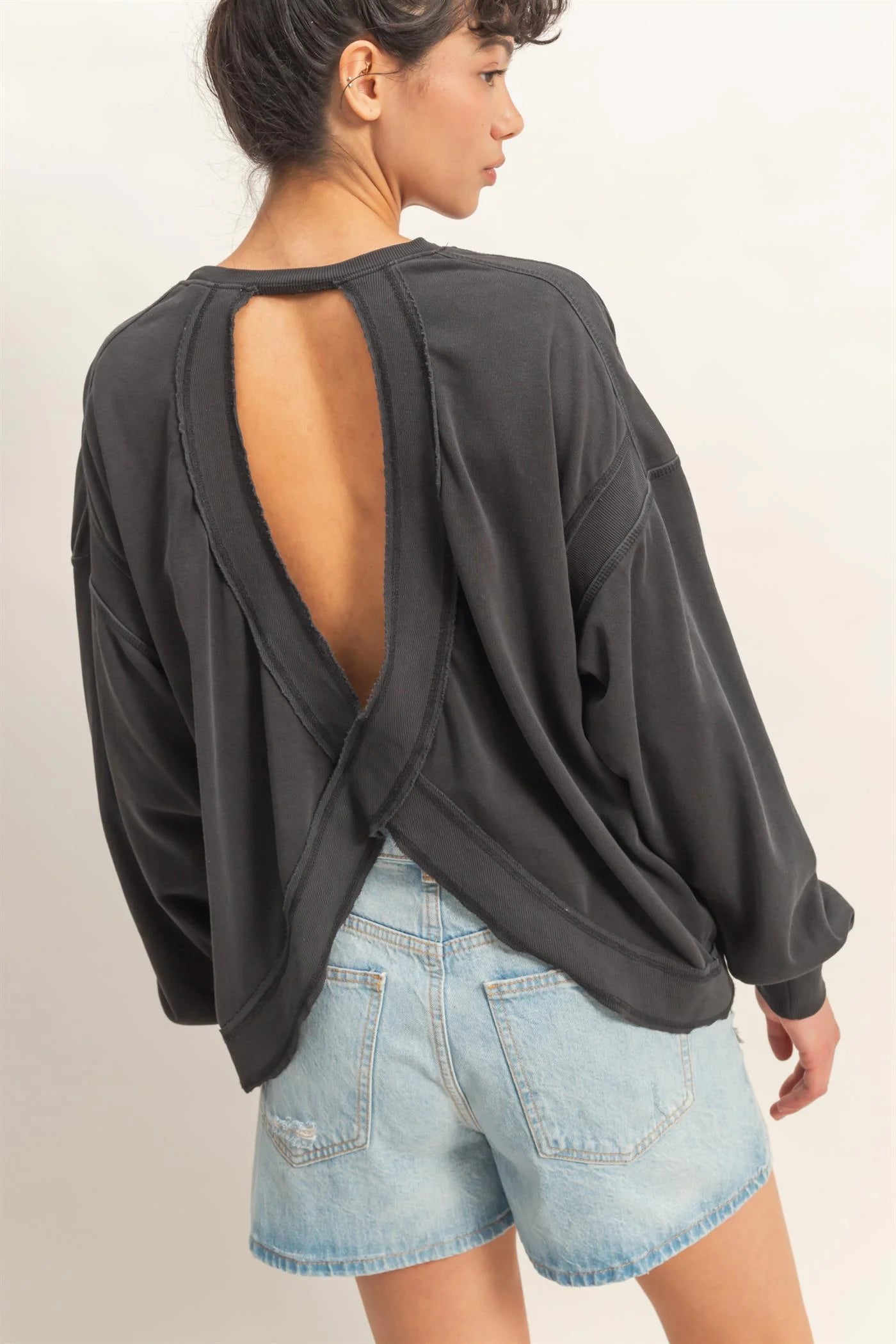 OL Long Sleeve Open Back Top