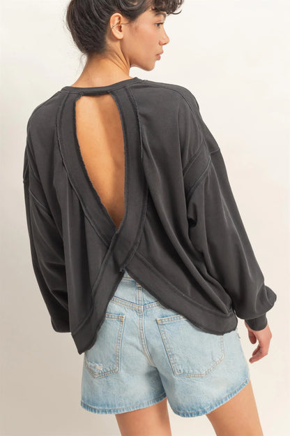 OL Long Sleeve Open Back Top