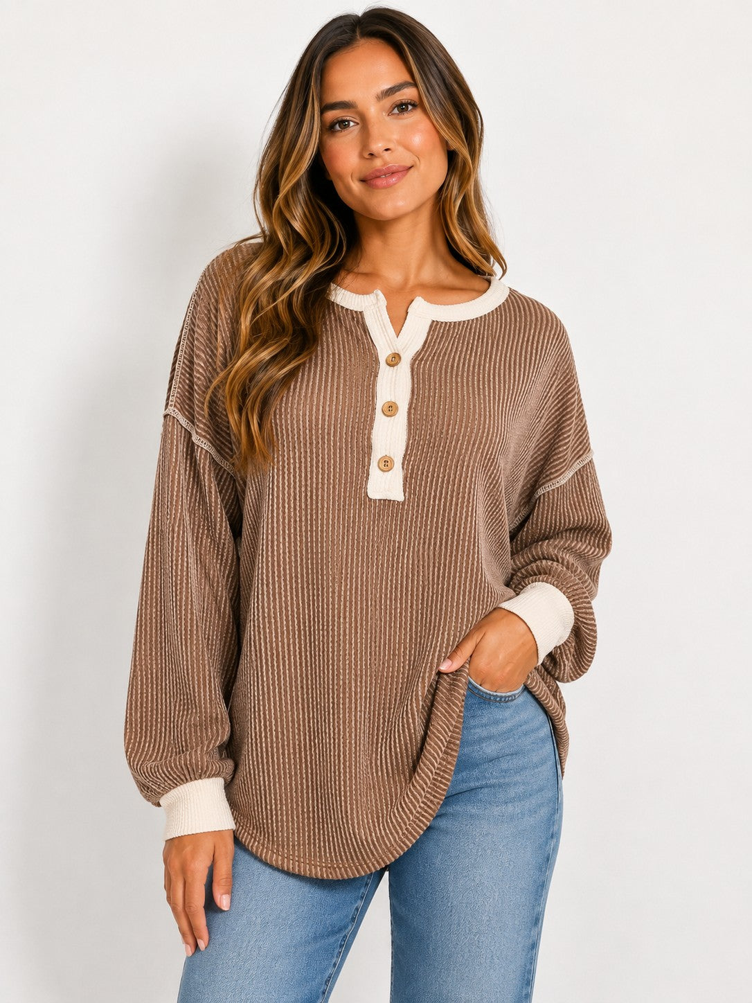 Ribbed Button Sweater