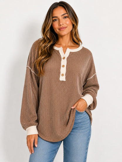 Ribbed Button Sweater