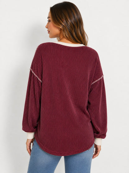 Ribbed Button Sweater