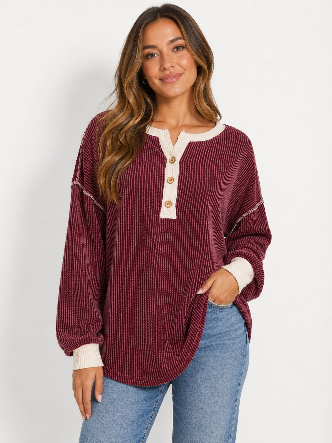 Ribbed Button Sweater