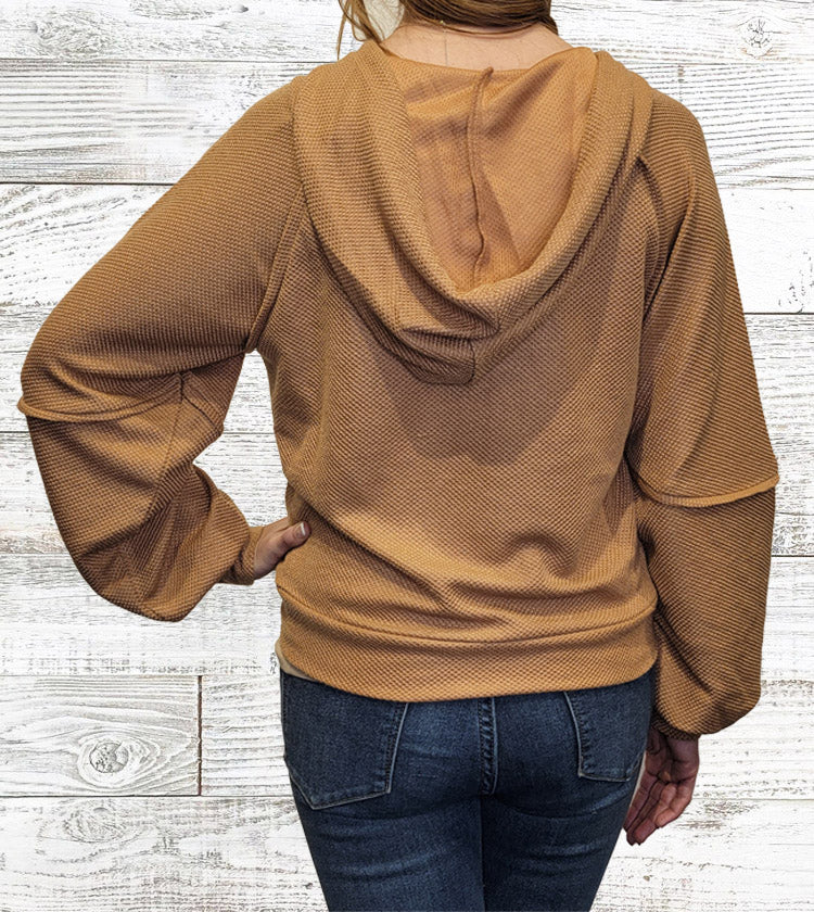 Knit Hooded Top with Arm Stitching