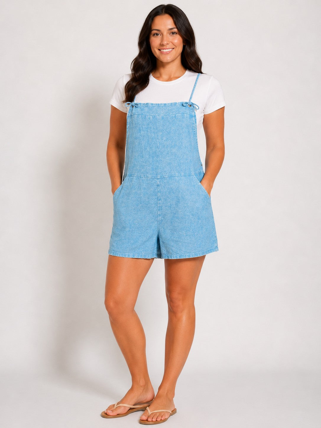 Acid Washed Linen Romper