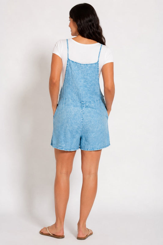 Acid Washed Linen Romper