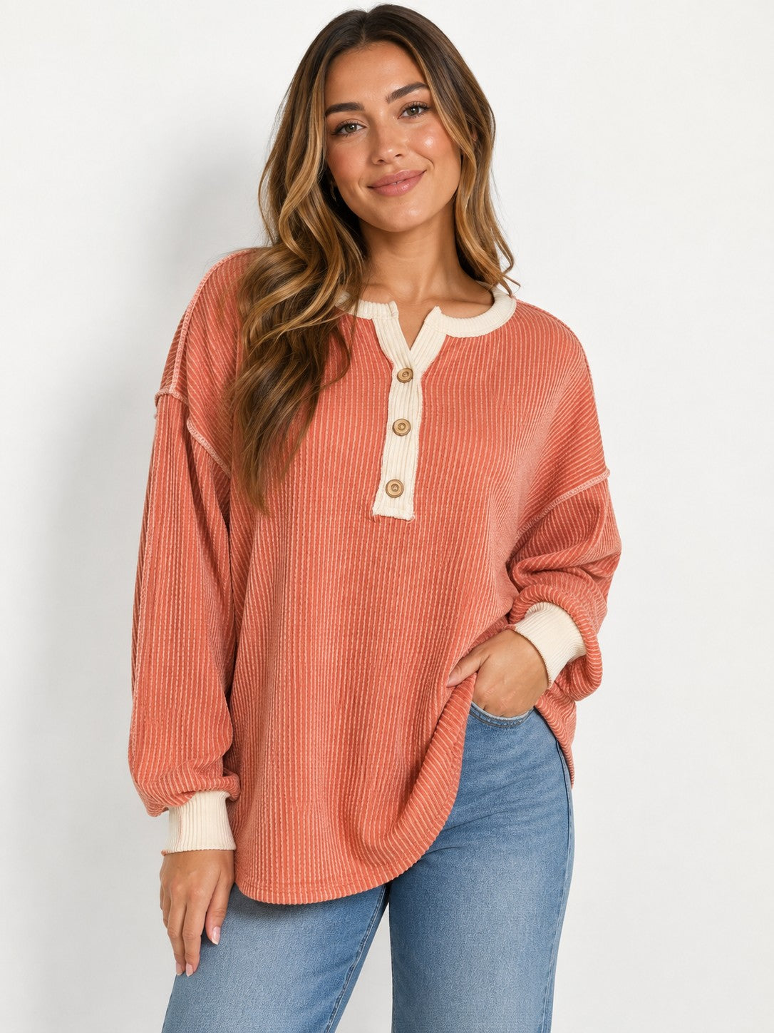 Ribbed Button Sweater