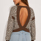 OL Long Sleeve Animal Print Open Back Top