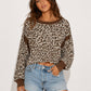 OL Long Sleeve Animal Print Open Back Top