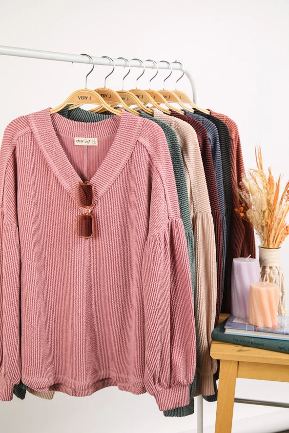 Ribbed V Neck Oversized Knit Top