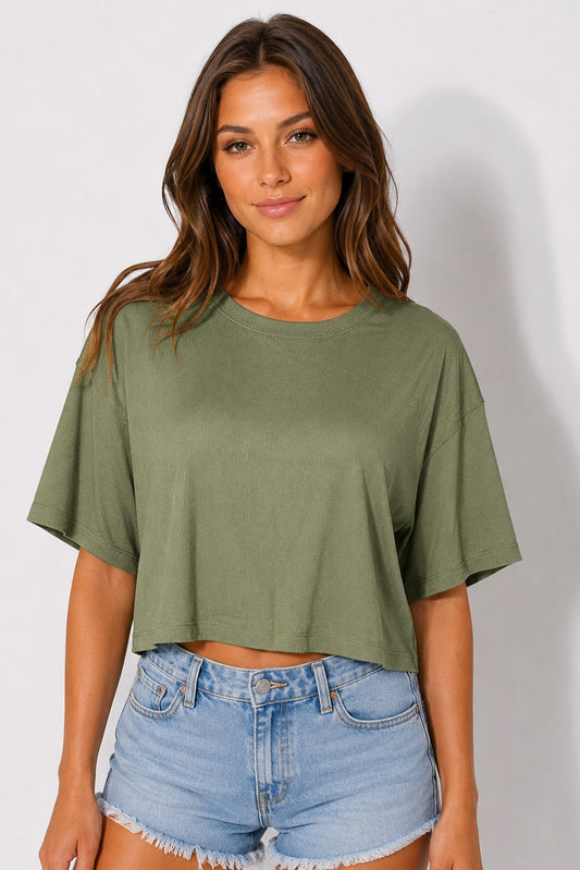 Ribbed Crop Box T-Shirt