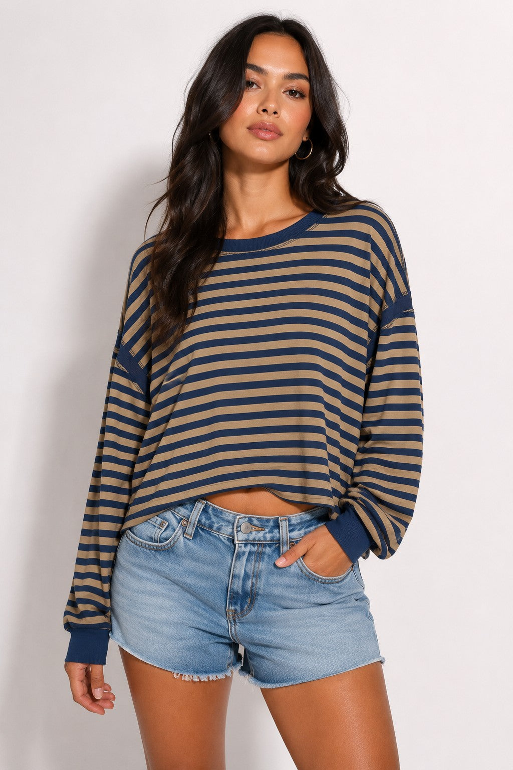 OL Long Sleeve Striped Open Back Top