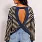 OL Long Sleeve Striped Open Back Top