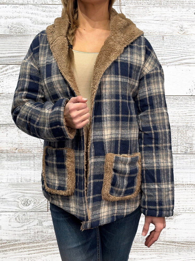 Plaid Sherpa Reversible Hoodie