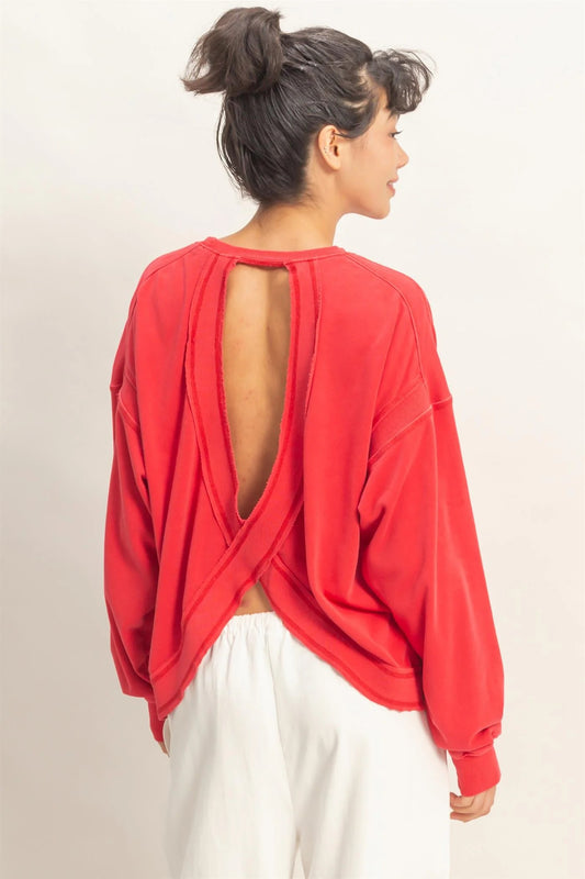Long Sleeve Open Back Top