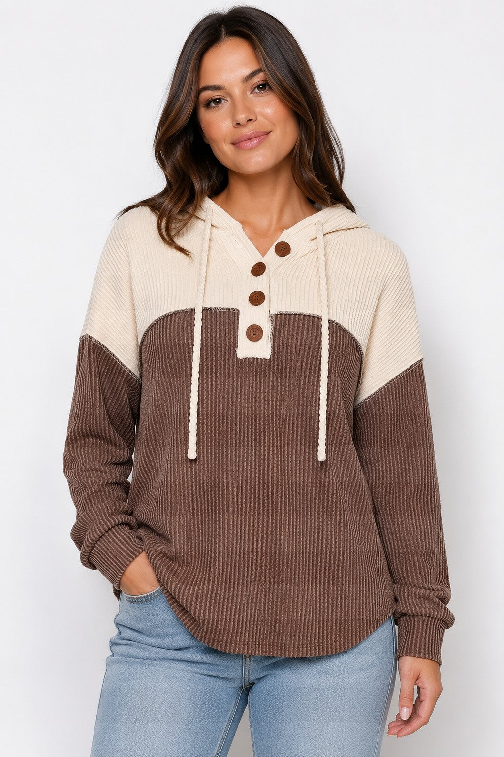 Ribbed Button Hoodie