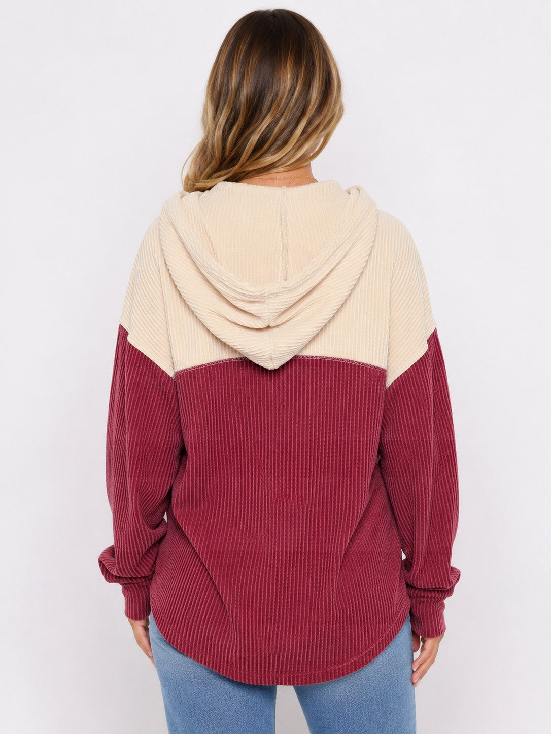 Ribbed Button Hoodie