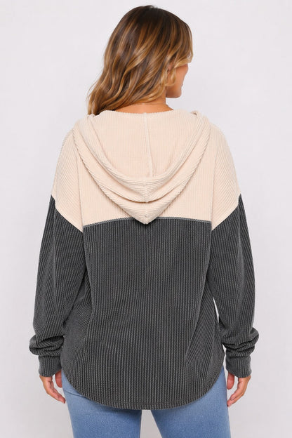 Ribbed Button Hoodie
