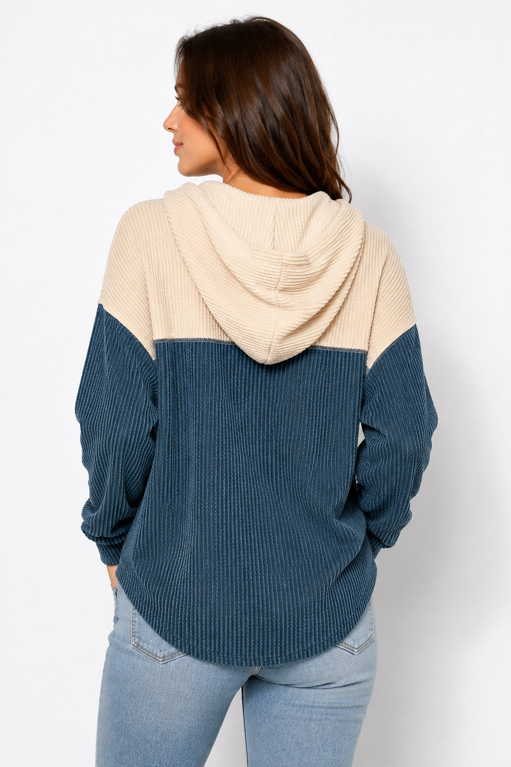 Ribbed Button Hoodie