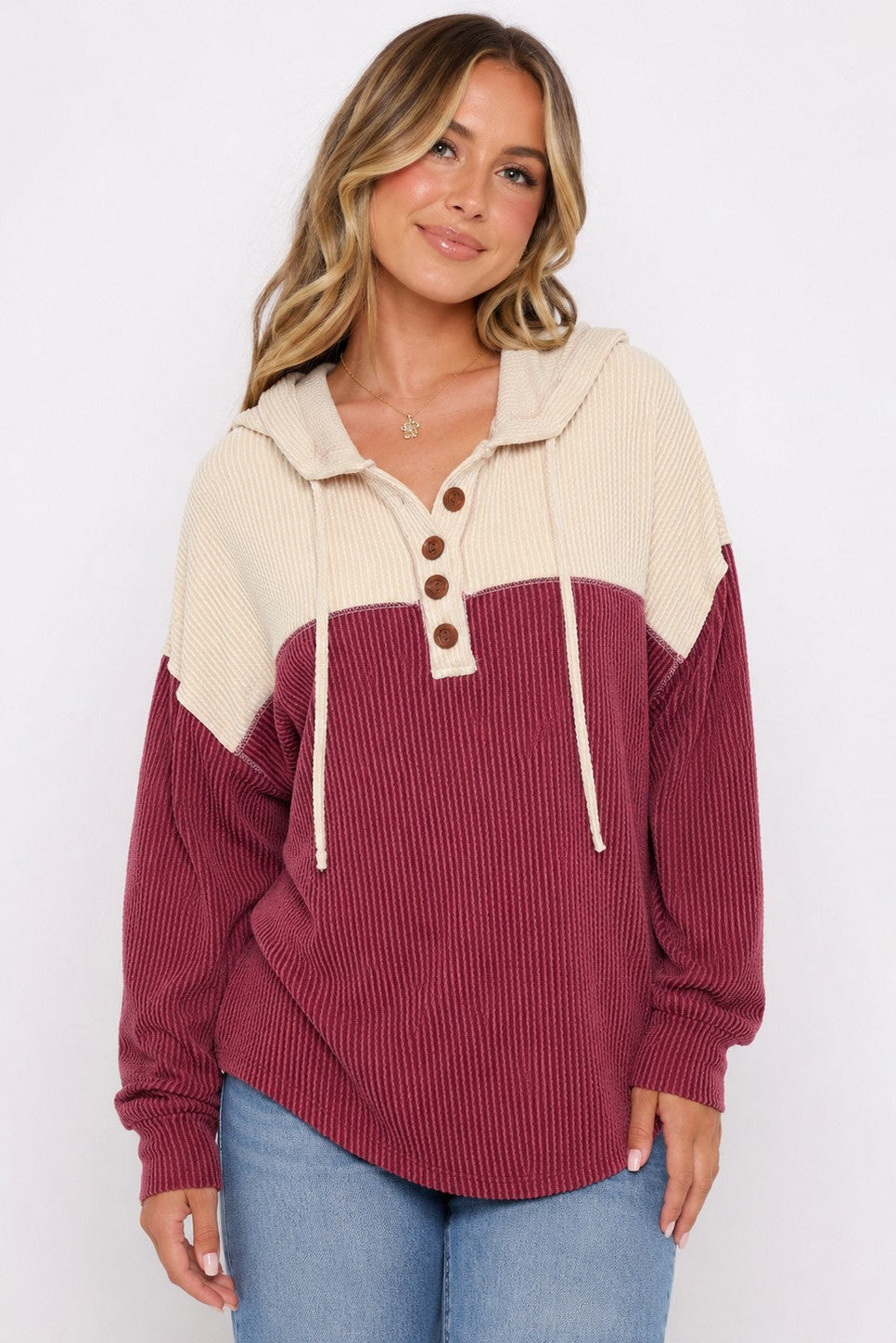 Ribbed Button Hoodie