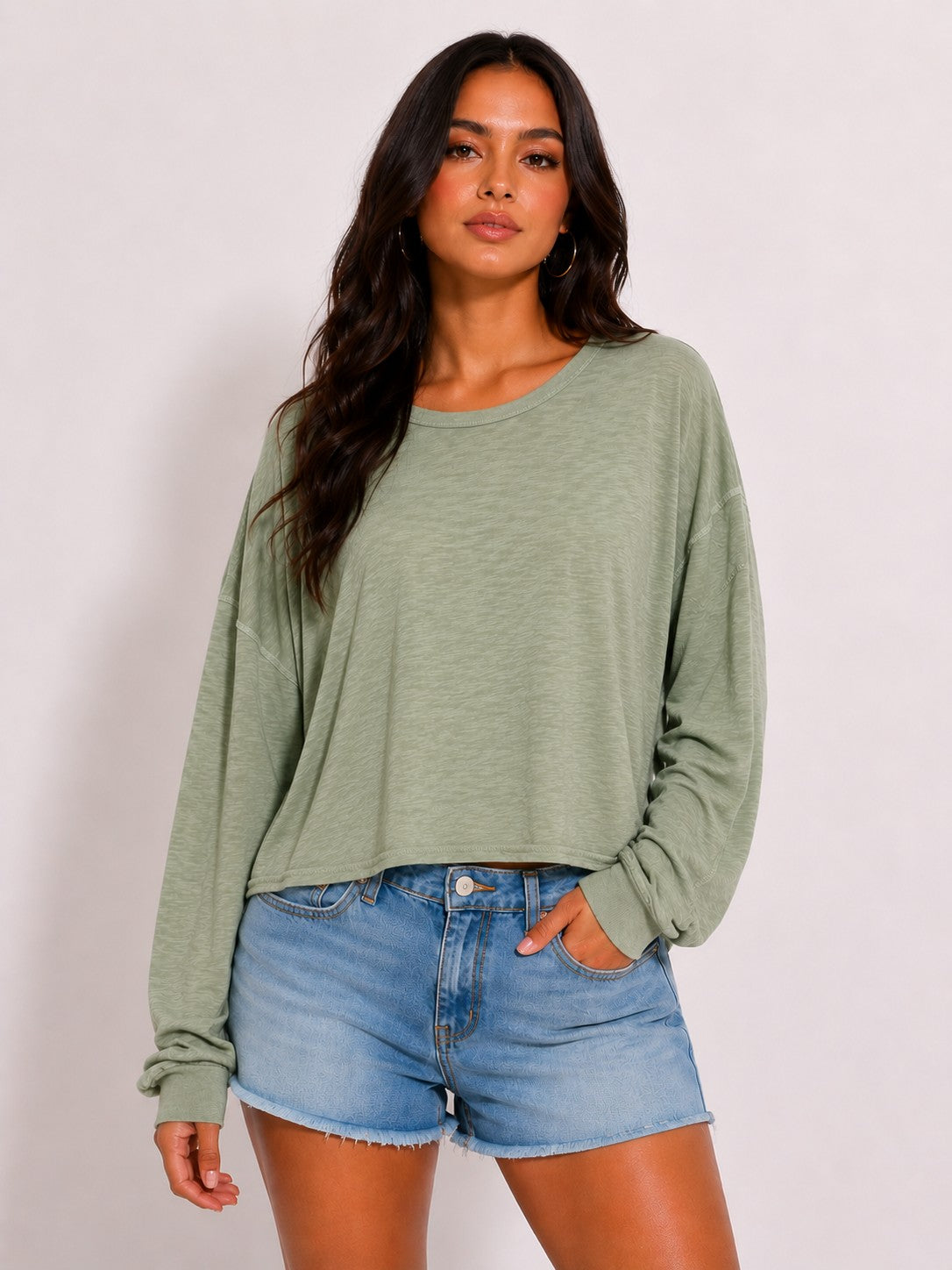 OL Long Sleeve Lightweight Open Back Top