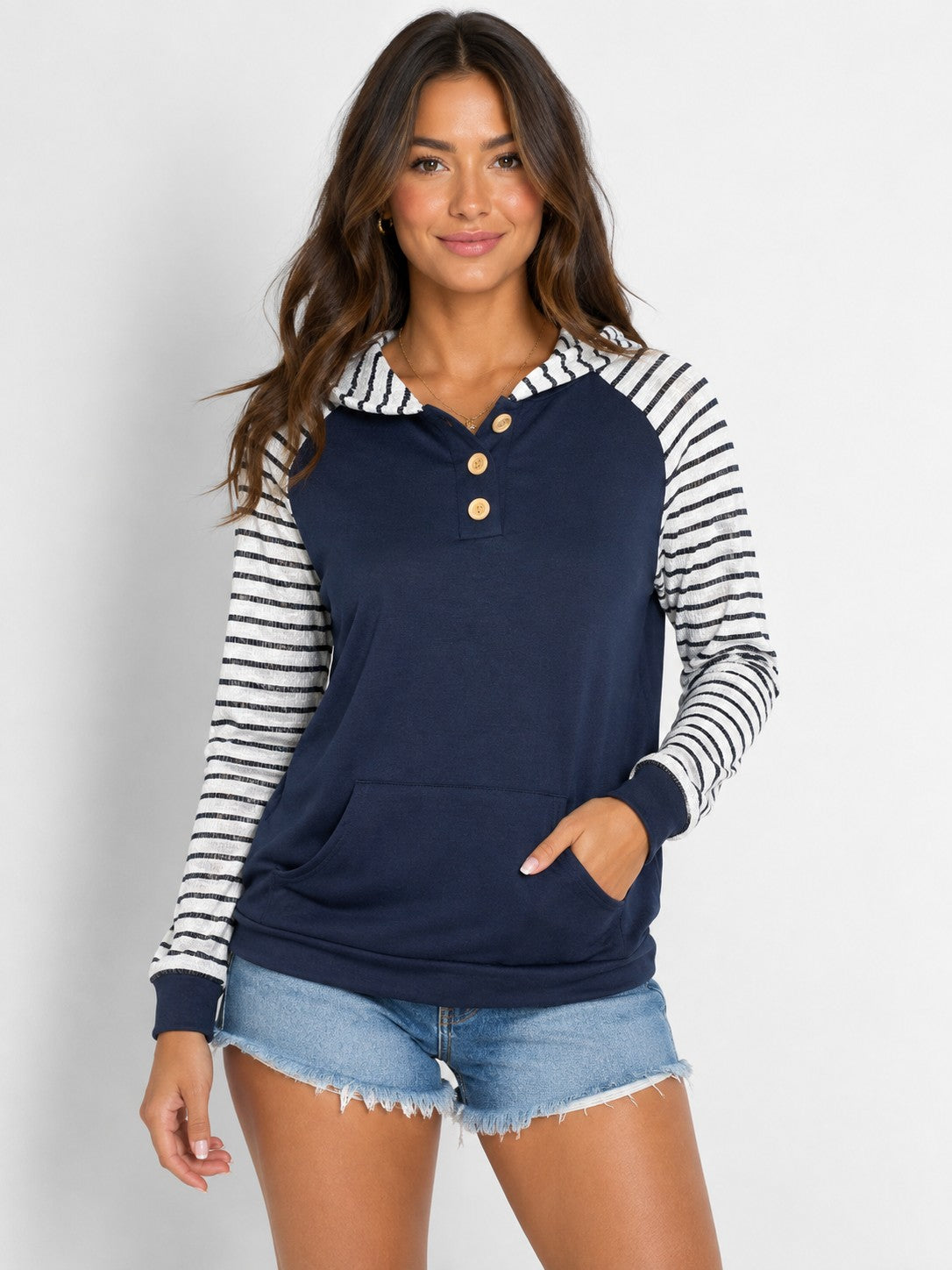 Stripe Button Hoodie