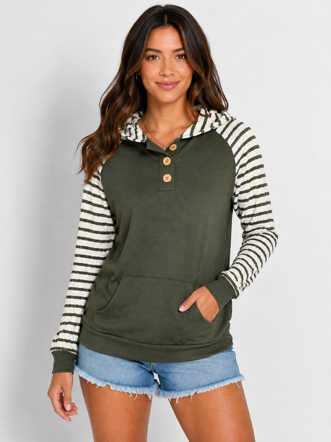 Stripe Button Hoodie