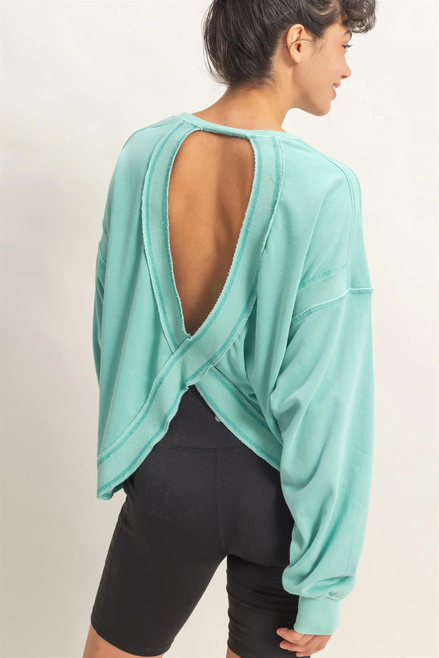 OL Long Sleeve Open Back Top