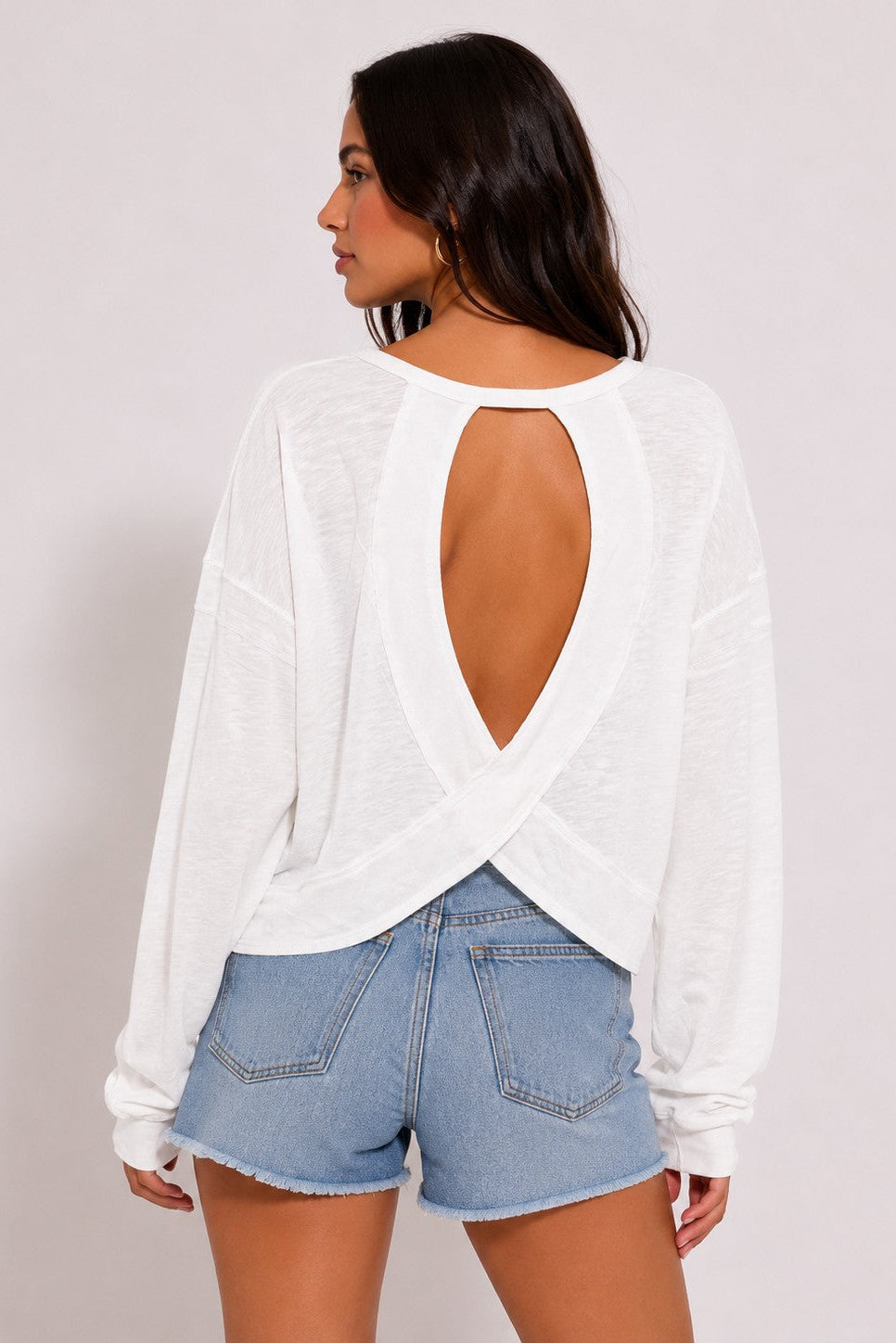 OL Long Sleeve Lightweight Open Back Top