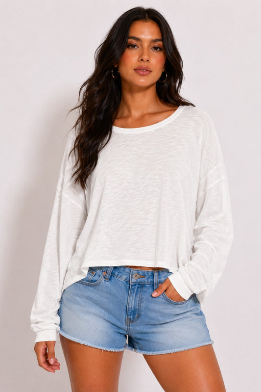 OL Long Sleeve Lightweight Open Back Top